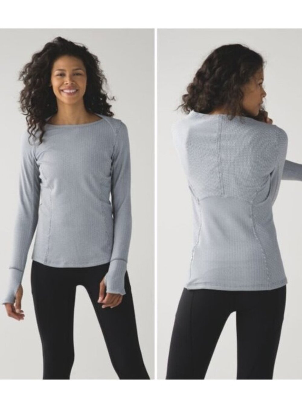 Lululemon Kanto Catch Me Long Sleeve Top Heathered Herringbone White Slate – Siz